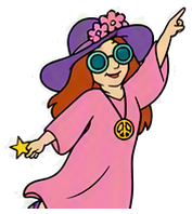 Krazy Stitcher mascot pointing upward