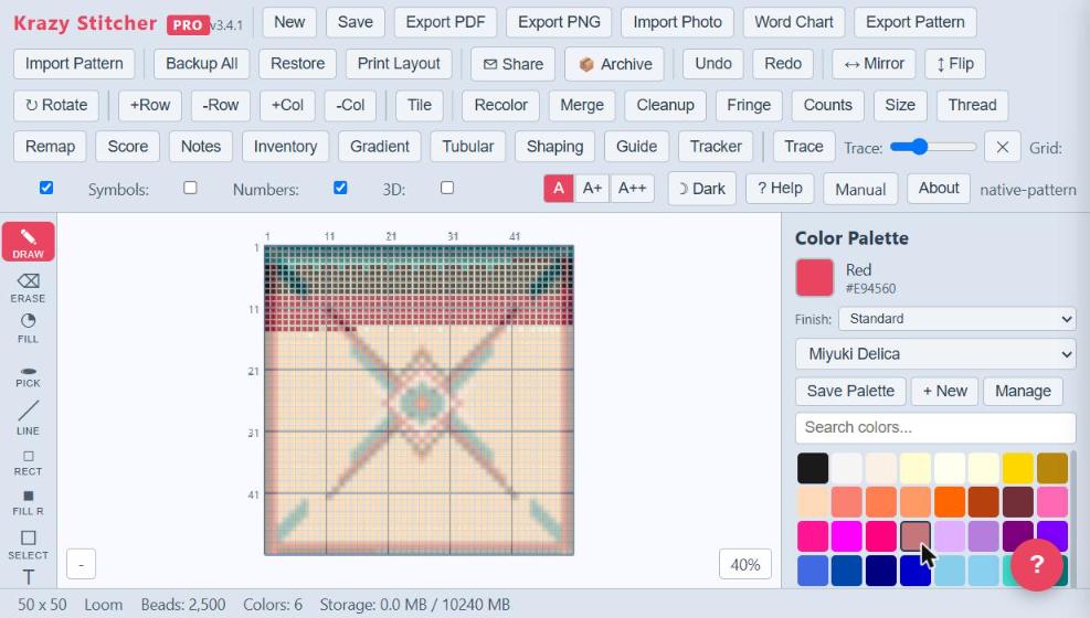 Krazy Stitcher Pro edition showing a bead pattern